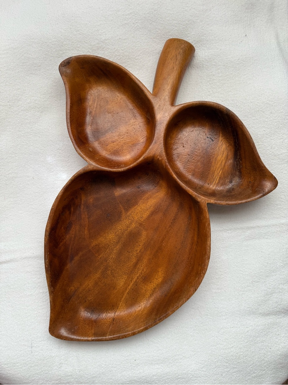 Vintage Handcrafted Monkey Pod Wood Leaf Serving Tray Trinket Dish Home Decor